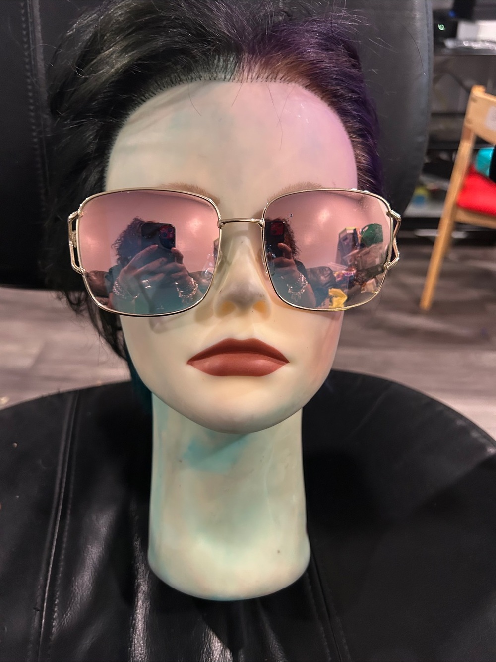 Gold Frame Pink Lens Women's Fashion Sunglasses has a small blemish on lens